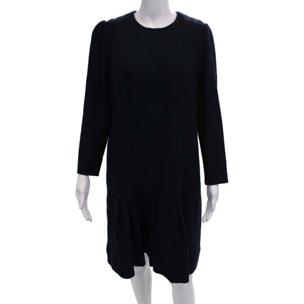 Lela Rose Women Shift Sweater Dress Dark Blue Long Sleeve Round Neck Size 12